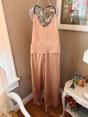Lunya Otium Tan Color Camisole & Pajama Pants washable Silk Set Size Small